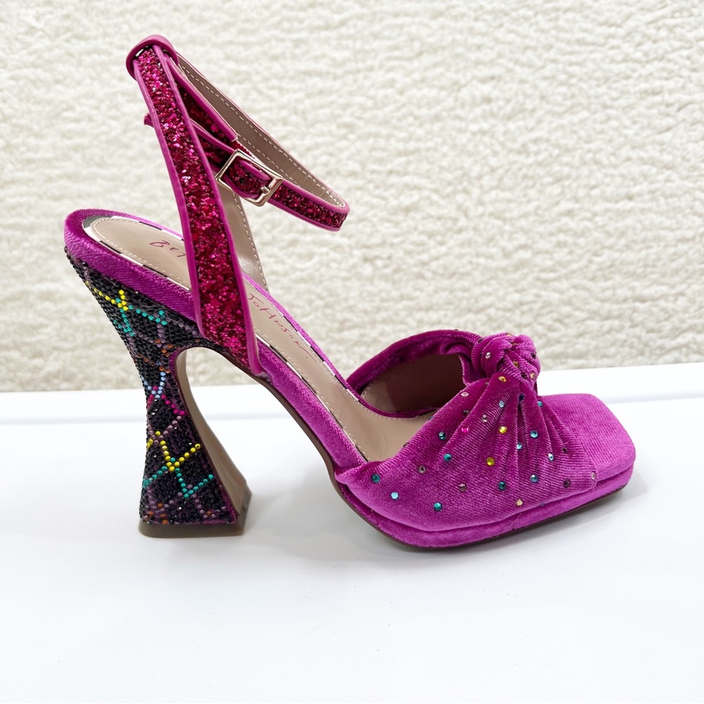Betsey Johnson Alianna Heels Velour Velvet Purple Rhinestones